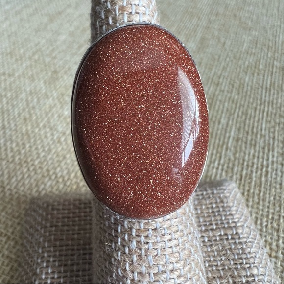 New Goldstone Standstone Silver Overlay Ring Size 5 - Picture 1 of 3